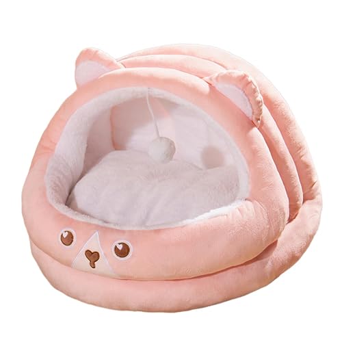 Qianly Katzennest für Katzen Oder Kleine Hunde mit Abnehmbarem, Gepolstertem Kissen, Schlummerhütte, Katzenbett, Katzenbett in Bärenform, Höhle für Katzen, W, Rosa von Qianly