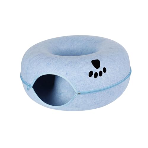 Qianly Katzentunnel für Haustiere, Donut Form, Innenbereich, Abnehmbares Nest, Filz Innenraum, Blau 60x28cm von Qianly