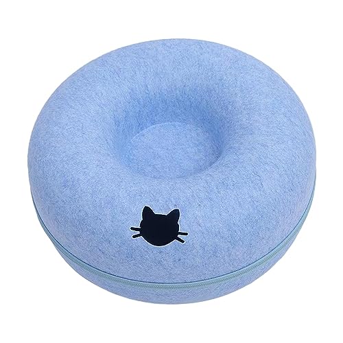 Qianly Katzentunnelbett für Mehrere Katzen, Waschbare Donut Höhle Aus Filz mit Reißverschluss, Blau 60cm von Qianly