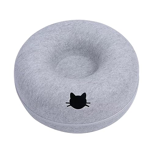 Qianly Katzentunnelbett für Mehrere Katzen, Waschbare Donut Höhle Aus Filz mit Reißverschluss, Hellblau 50cm von Qianly