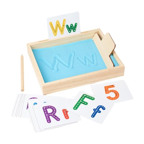 Qianly Montessori Sandkasten Und Holzstift, Lernwerkzeug, Tiefer Sandschreibkasten Aus Holz für Kinder Zum Schreiben von Buchstaben Und Zahlen, BLAU von Qianly