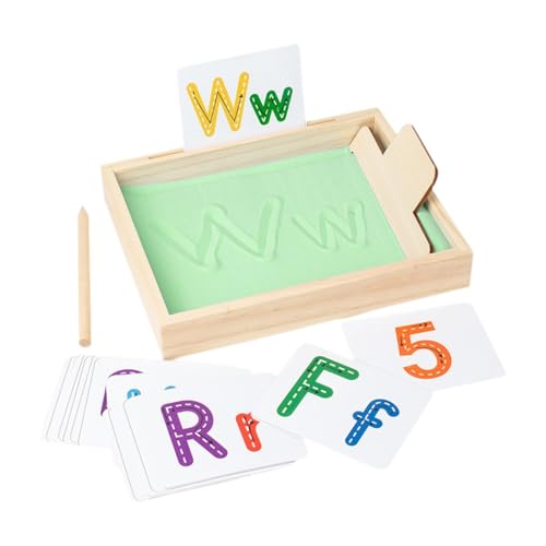 Qianly Montessori Sandkasten Und Holzstift, Lernwerkzeug, Tiefer Sandschreibkasten Aus Holz für Kinder Zum Schreiben von Buchstaben Und Zahlen, Cyan von Qianly