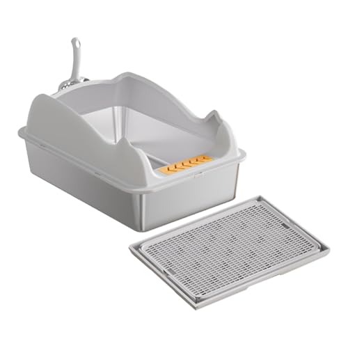 Qianly Öffnen Sie Müllbox Kitty Litter Box Katze Sandbox Öffnen Sie Top Pet Müllschale für Innenkatze, Hellgrau mit Matte von Qianly