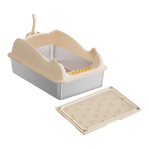 Qianly Öffnen Sie Müllbox Kitty Litter Box Katze Sandbox Öffnen Sie Top Pet Müllschale für Innenkatze, Khaki mit Matte von Qianly