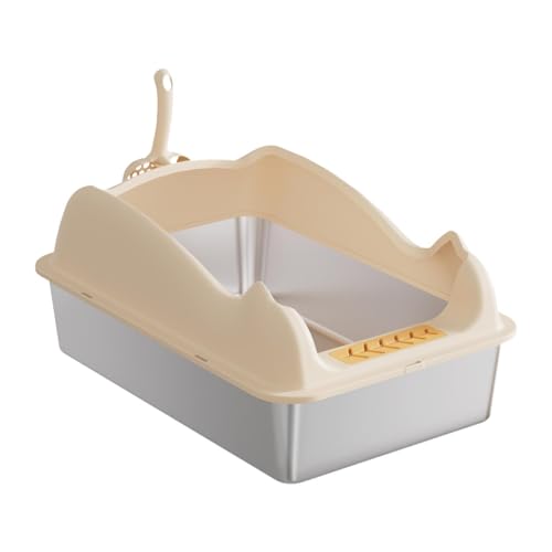 Qianly Öffnen Sie Müllbox Kitty Litter Box Katze Sandbox Öffnen Sie Top Pet Müllschale für Innenkatze, Khaki von Qianly