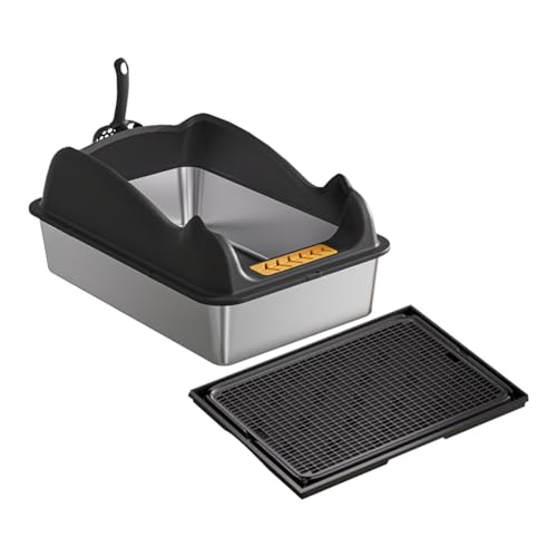 Qianly Öffnen Sie Müllbox Kitty Litter Box Katze Sandbox Öffnen Sie Top Pet Müllschale für Innenkatze, Schwarz mit Matte von Qianly