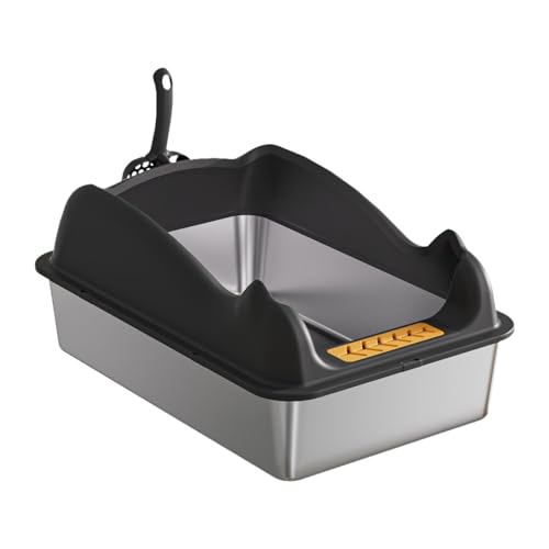 Qianly Öffnen Sie Müllbox Kitty Litter Box Katze Sandbox Öffnen Sie Top Pet Müllschale für Innenkatze, Schwarz von Qianly