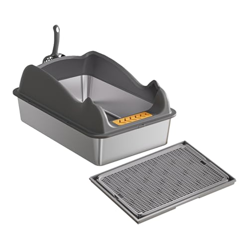 Qianly Öffnen Sie Müllbox Kitty Litter Box Katze Sandbox Öffnen Sie Top Pet Müllschale für Innenkatze, Tiefgrau mit Matte von Qianly