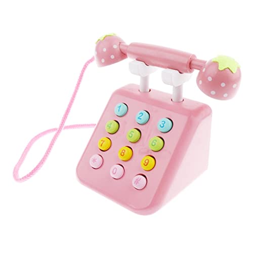 Qianly Retro Simulations Telefon Spielset Aus Holz Spielzeug Pretend Play Educational, Rosa von Qianly