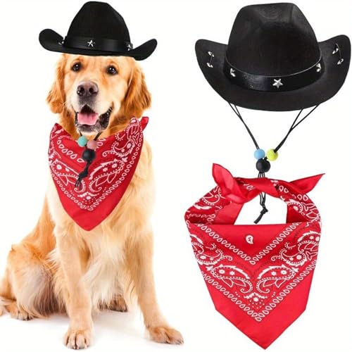 Halloween-Cowboy-Kostüm für Hunde mit Cowboyhut und Bandana-Schal, Zubehör für Welpen, Kätzchen, Party, Festival und den täglichen Gebrauch, Schwarz von Qiansail