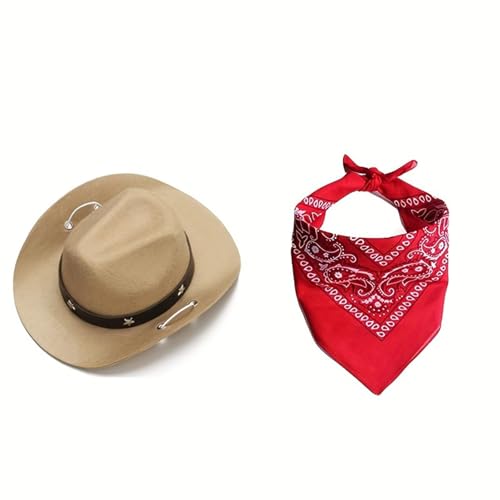 Halloween-Cowboy-Kostüm für Hunde mit Cowboyhut und Bandana-Schal, Zubehör für Welpen, Kätzchen, Party, Festival und tägliches Tragen (Khaki) von Qiansail