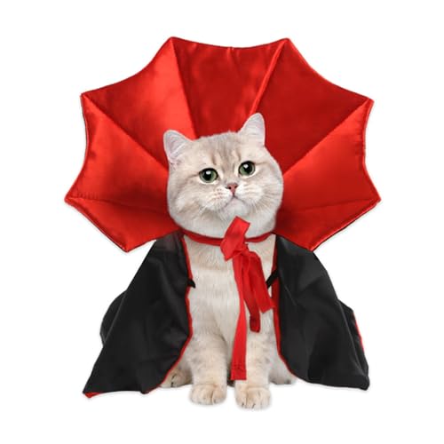 Halloween-Kostüm für Katzen, Vampir, Haustier-Umhang, Cosplay, Bekleidung, Zubehör, Outfit-Dekoration für kleine Katzen, Hunde, Tiere, Halloween-Partyzubehör (Schwarz und Rot) von Qiansail