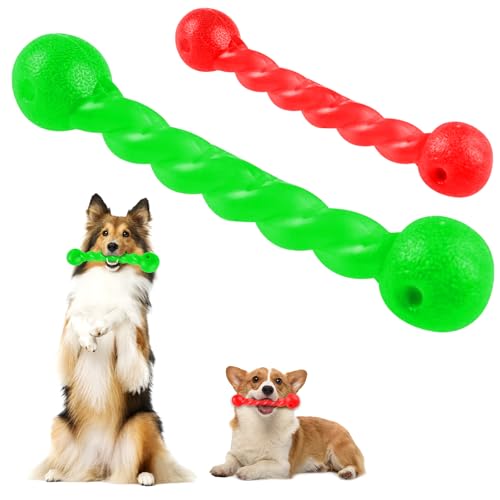 Qianyou Hundespielzeug für Zähne, Gummi Spirale Kauknochen Ungiftig Unzerstörbar Hundemolarenstab Welpen Intelligenzspielzeug Weich Beißwiderstand Hundezahnbürste Haustier Mundpflege,2 Pcs Grün & Rot von Qianyou