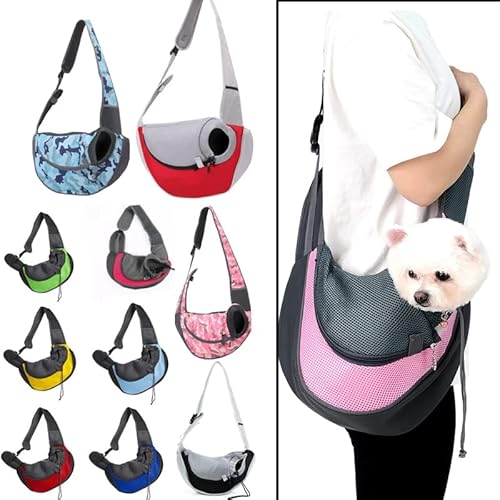 Hundetasche,Tragetasche Hund Atmungsaktive Haustier Hundeträger Outdoor Reise Handtasche Tasche Mesh Oxford Single Umhängetasche Sling Comfort Travel Umhängetasche(Camouflage Blue,S) von QiaoJun