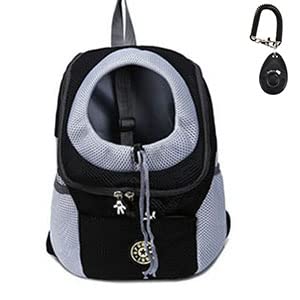 Hundetasche,Tragetasche Hund Doppelter Schulter Hundeträger Rucksack mit Pet Clicker Outdoor atmungsaktive Hundebeutel Frontnetz for Reisen for Kitty-Welpen(Black,L) von QiaoJun