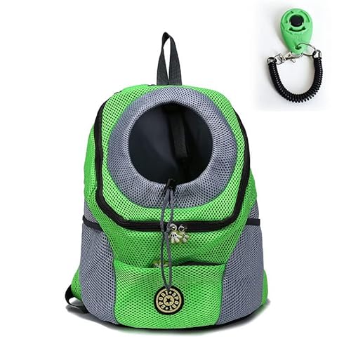 Hundetasche,Tragetasche Hund Doppelter Schulter Hundeträger Rucksack mit Pet Clicker Outdoor atmungsaktive Hundebeutel Frontnetz for Reisen for Kitty-Welpen(Green,L) von QiaoJun