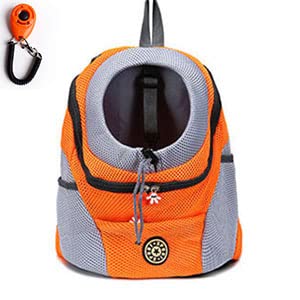 Hundetasche,Tragetasche Hund Doppelter Schulter Hundeträger Rucksack mit Pet Clicker Outdoor atmungsaktive Hundebeutel Frontnetz for Reisen for Kitty-Welpen(Orange,L) von QiaoJun