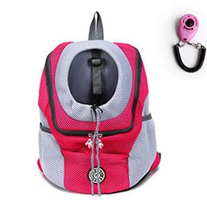 Hundetasche,Tragetasche Hund Doppelter Schulter Hundeträger Rucksack mit Pet Clicker Outdoor atmungsaktive Hundebeutel Frontnetz for Reisen for Kitty-Welpen(Rose Red,L) von QiaoJun