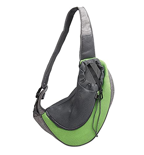 Hundetasche,Tragetasche Hund Outdoor Reise Haustier Puppy Carrier Handtasche Tasche Mesh Oxford Einzelner Umhängetasche Sling Mesh Comfort Reisen Umhängetasche(1 Green,L) von QiaoJun