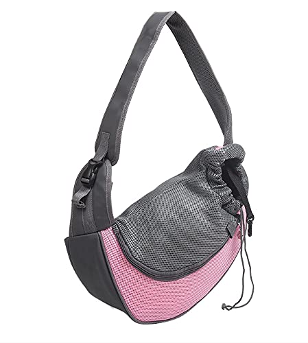 Hundetasche,Tragetasche Hund Outdoor Reise Haustier Puppy Carrier Handtasche Tasche Mesh Oxford Einzelner Umhängetasche Sling Mesh Comfort Reisen Umhängetasche(1 Pink,S) von QiaoJun