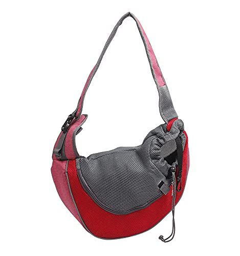 Hundetasche,Tragetasche Hund Outdoor Reise Haustier Puppy Carrier Handtasche Tasche Mesh Oxford Einzelner Umhängetasche Sling Mesh Comfort Reisen Umhängetasche(1 Red,L) von QiaoJun