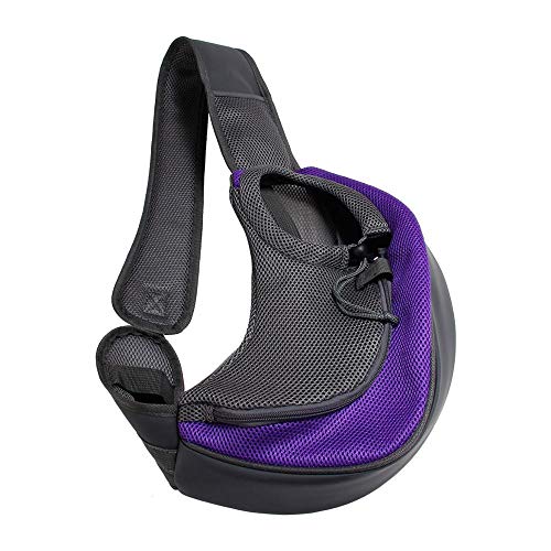 Hundetasche,Tragetasche Hund Outdoor Reise Haustier Puppy Carrier Handtasche Tasche Mesh Oxford Einzelner Umhängetasche Sling Mesh Comfort Reisen Umhängetasche(Purple,S) von QiaoJun