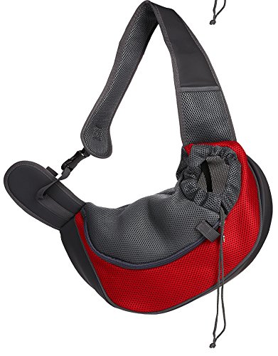 Hundetasche,Tragetasche Hund Outdoor Reise Haustier Puppy Carrier Handtasche Tasche Mesh Oxford Einzelner Umhängetasche Sling Mesh Comfort Reisen Umhängetasche(Red,S) von QiaoJun