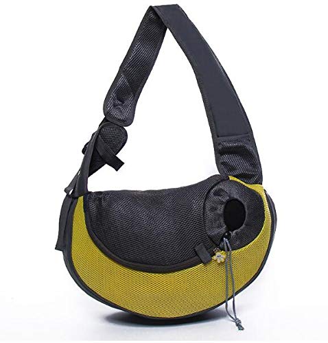 Hundetasche,Tragetasche Hund Outdoor Reise Haustier Puppy Carrier Handtasche Tasche Mesh Oxford Einzelner Umhängetasche Sling Mesh Comfort Reisen Umhängetasche(Yellow,S) von QiaoJun