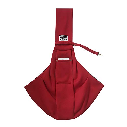 Hundetasche,Tragetasche Hund Pet Welpen Tragetasche Katzen Welpen im Freien Reise Hund Umhängetasche Baumwolle Einzelkomfort Sling Handtasche Beutel(Red) von QiaoJun