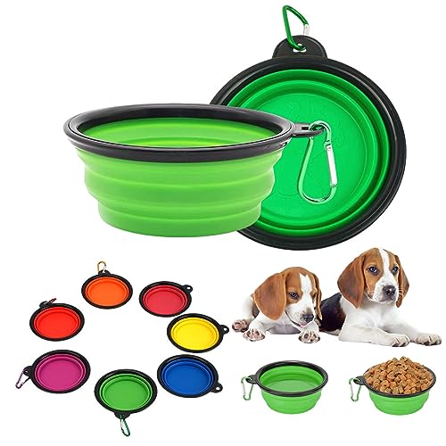 Qiaogle Hundenapf und Haustiernapf, 2 Stück zusammenklappbare Futternäpfe und Wassernäpfe für Katzen Hunde, tragbarer Futternapf für Haustiere, Camping/Wandern/Spazierengehen (L, Grün) von Qiaogle