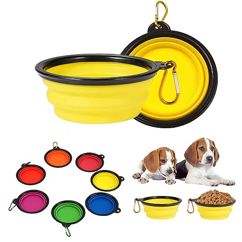 Qiaogle Hundenapf und Haustiernapf, 2 Stück zusammenklappbare Futternäpfe und Wassernäpfe für Katzen Hunde, tragbarer Futternapf für Haustiere, Camping/Wandern/Spazierengehen (S, Gelb) von Qiaogle
