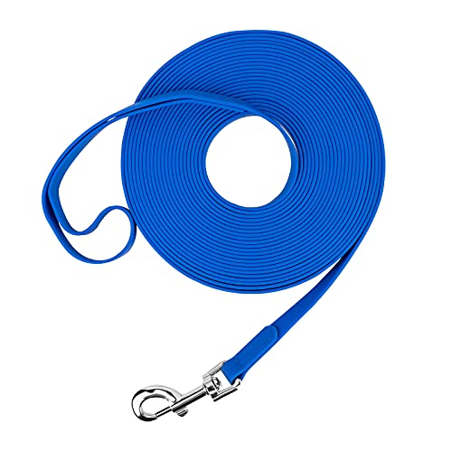 Wasserdichte lange Hundeleine, Laufleine, Zugleine Hund, strapazierfähig, ideal für Outdoor-Wandern, Training, Hof, Strand und Schwimmen (blau, 15 m) von Qiaosite