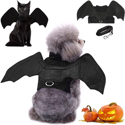 Hunde-Fledermaus-Kostüm, 2 Stück, Haustier-Halloween-Kostüme, Welpen-Fledermausflügel mit Hundeleine, Hundekleidung für kleine, mittelgroße Hunde, Katzen, Cosplay-Party, Hunde-Outfit, lustige von Qidelong