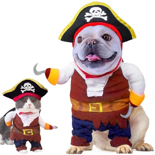 Hundekostüm, Fluch der Karibik-Stil, Neuheit, Haustier-Cosplay, lustige Halloween-Kostüme, Katzen-Piraten-Kleidung, coole Hundekleidung für kleine bis mittelgroße Hunde, Katzen, Corsair Dress Up Party von Qidelong