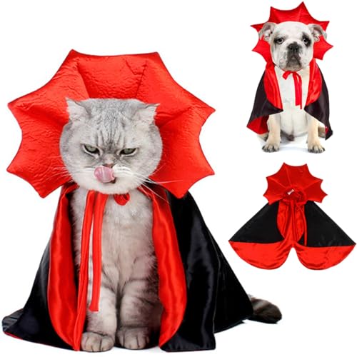 Hundeumhang Kostüm - Hund Halloween Kostüme Katze Vampir Umhang Coole Hund Hexe Kleidung für kleine mittelgroße Hunde Katzen Welpen, lustiges Haustier Cosplay Party Halloween Zauberer Outfit von Qidelong