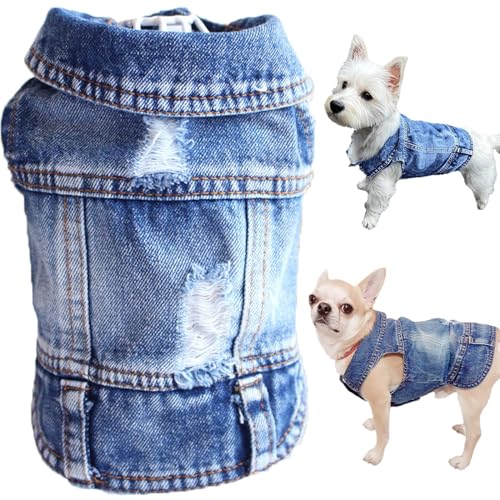 Jeansjacke für Hunde, blaues Denim-Revers, Weste, Mäntel, klassisches Haustier-Shirt, niedlich, für Mädchen, Jungen, Welpen, Kleidung, bequemes und cooles Kostüm, Hundeoutfit für kleine, mittelgroße von Qidelong