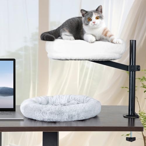 Katzen-Schreibtischbett, Katzen-Hängematte für Schreibtisch, Haustiernest, Katzenbett für Innenkatzen, bequem, weich, erhöhtes Katzenbett für Kätzchen, mit Haustierball, Katzenregal, Bett für von Qigeneimu