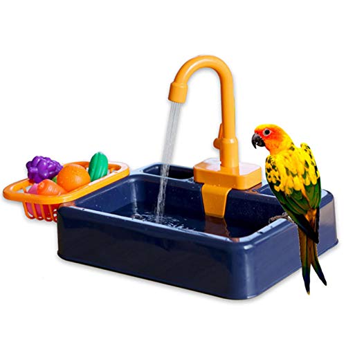 Qikam Vogel Badewanne, Papagei Automatische Badewanne Mit Wasserhahn, Vogel Dusche Badewanne Feeder Schüssel Für Haustier Kleine Mittlere Papagei Sittich Nymphensittich Conure Wellensittich von Qikam