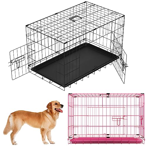 Hundekäfig mit schwarzer ABS-Schale, zusammenklappbarer Metallkäfig für Welpen, große Hundekäfige und Kisten, perfekt für Welpentraining, Schwarz von Qimu