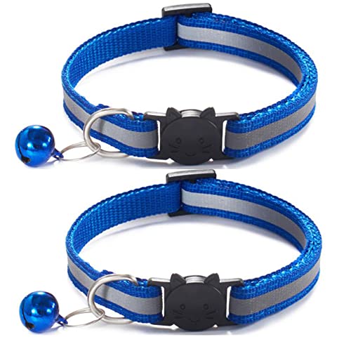 Qinao 2 x Katzenhalsbänder, Schnellverschluss, reflektierendes Kätzchenhalsband, mit Glöckchen und Sicherheitsverschluss (marineblau) von Qinao