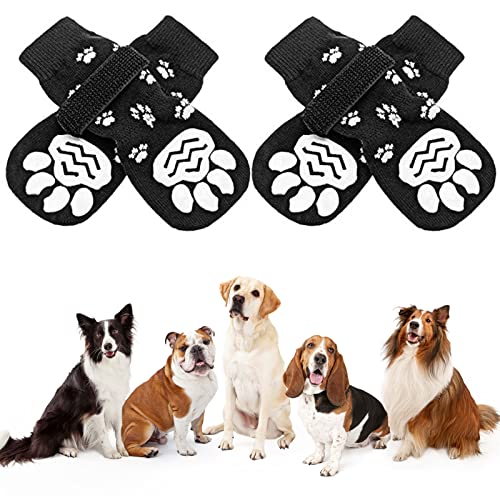 4Pcs Anti Rutsch Socken Hunde Indoor rutschfeste Pfotenschutz Hundesocken Katzensocken Haftsocken mit Klettverschluss Gummiverstärkung antirutschsocken wasserdicht für Haustier Traktionskontrolle von QincLing