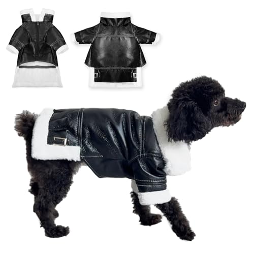 Hunde-Wintermantel, PU-Lederjacke für Hunde, Haustierkleidung, Lederjacke, wasserdicht (S) von Qincycle