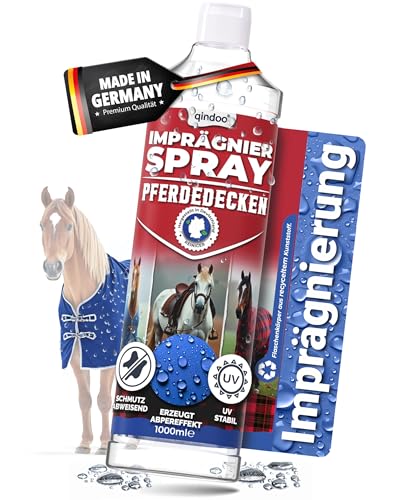 Qindoo Imprägnierspray Pferdedecken – Wasser- & Schmutzabweisender Schutz für Tier- u. Pferde Decken, Atmungsaktiv, PFC frei, Made in Germany, Nachfüll 1 Liter von Qindoo