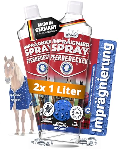 Qindoo Imprägnierspray Pferdedecken – Wasser- & Schmutzabweisender Schutz für Tier- u. Pferde Decken, Atmungsaktiv, PFC frei, Made in Germany, Nachfüll 2 Liter von Qindoo