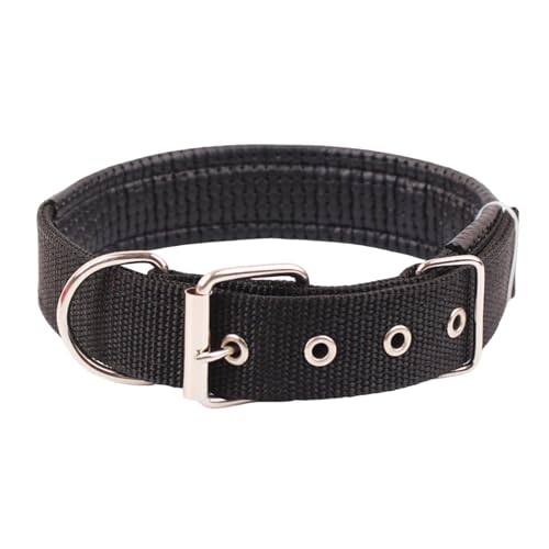 Qinlenyan Bequemes Welpenhalsband, verstellbares Katzenhalsband, Haustierhalsband, verstellbar, Nylon, Hundehals, Kreis mit Traktionsring, langlebiges Haustierhalsband, Haustierbedarf, Schwarz, XL von Qinlenyan