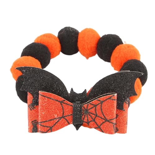 Qinlenyan Halloween-Themen-Haustierhalsband, Kürbis-Hund mit niedlichem Fledermaus-Schädel-Design, elastische Welpen-Halskette für Cosplay, festlich, Orange, Größe L von Qinlenyan