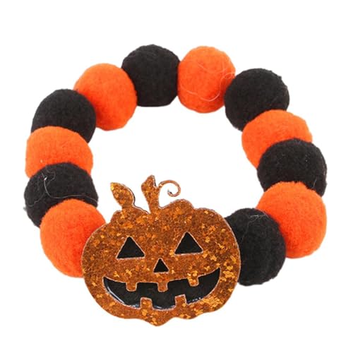 Qinlenyan Halloween-Themen-Haustierhalsband, Kürbis-Hund mit niedlichem Fledermaus-Schädel-Design, elastische Welpen-Halskette für Cosplay, festlich, goldfarben, Größe M von Qinlenyan