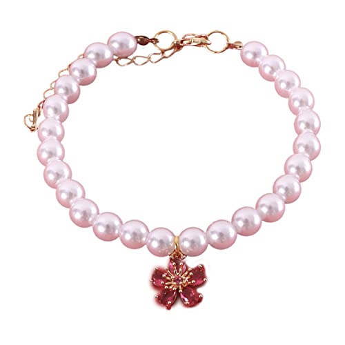 Qinlenyan Halsband für Haustiere, mit Blumenanhänger, künstliche Perlen, dekorativ, exquisit, Rosa, Größe S von Qinlenyan