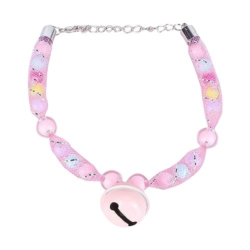 Qinlenyan Haustierhalsband mit bunten Perlen, mit Glöckchen, verstellbar, exquisit, für kleine Hunde, Welpen, Katzen, Rosa von Qinlenyan