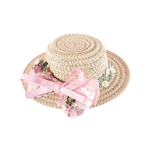 Qinlenyan Haustierzubehör, Sonnenschutz, Strandhut, Strohhut, handgewebte Kappe mit verstellbarem Kinnriemen für kleine Hunde, Katzen, perfekte Geburtstage, Special Pink, S von Qinlenyan